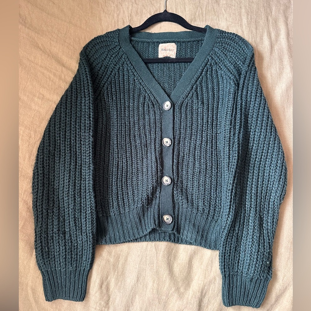 Dark Green Knit Cardigan